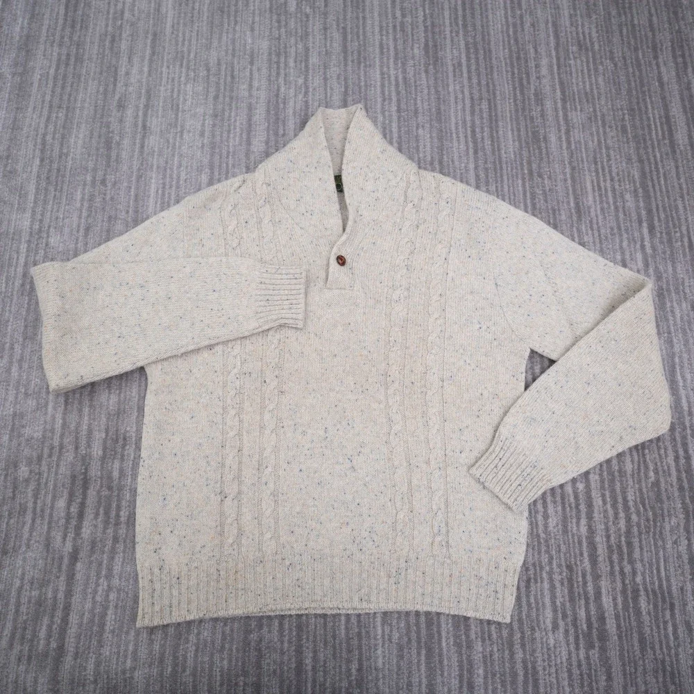 Vintage Country Squire Jantzen Shawl Collar Cable Knit Sweater Beige Mens Large